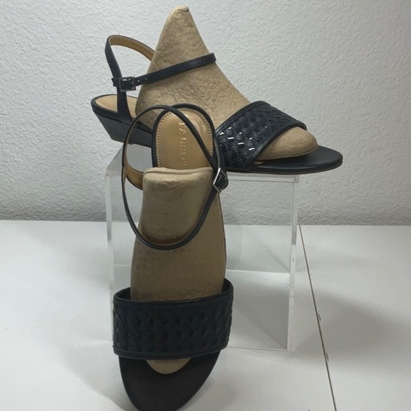 Talbots Capri Woven Leather Wedge Sandals Navy 9.5 - Picture 3 of 8